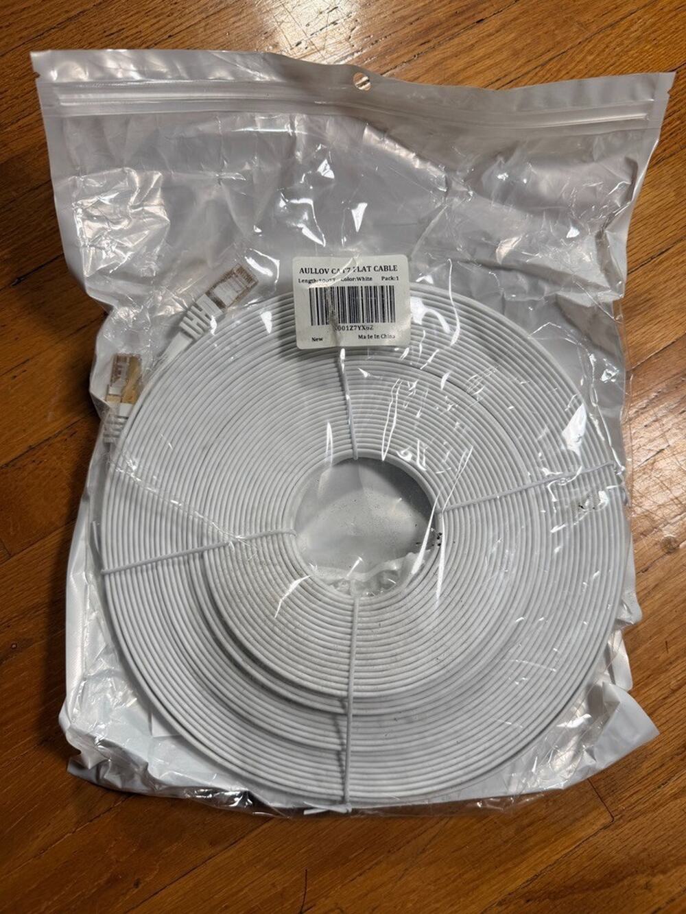 AULLOV 100FT Flat Cat7 Ethernet Cable White RJ45 LAN Network Cable